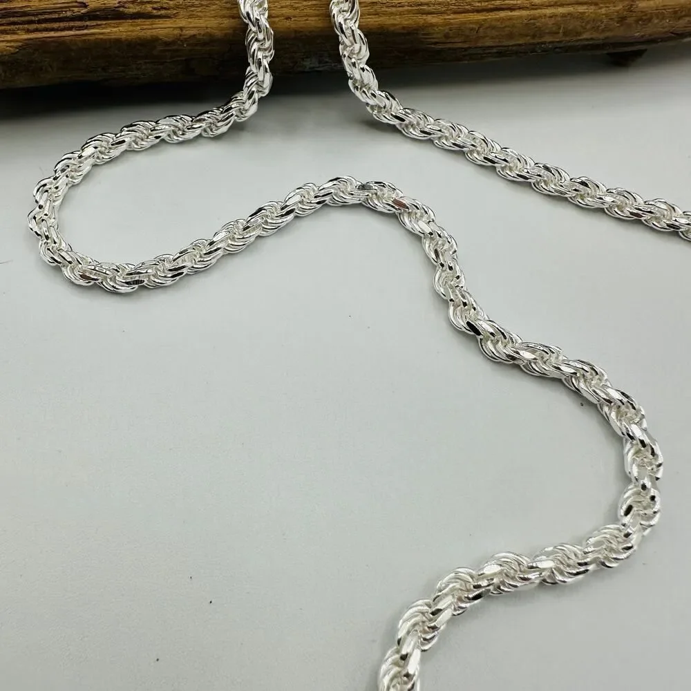 Solid Sterling Silver Italian Rope Chain Unisex